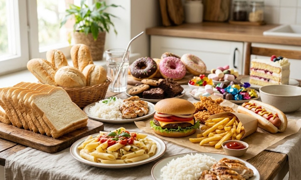 Thực phẩm chế biến sẵn, thức ăn nhanh, bánh kẹo ngọt và tinh bột trắng thường chứa rất ít chất xơ