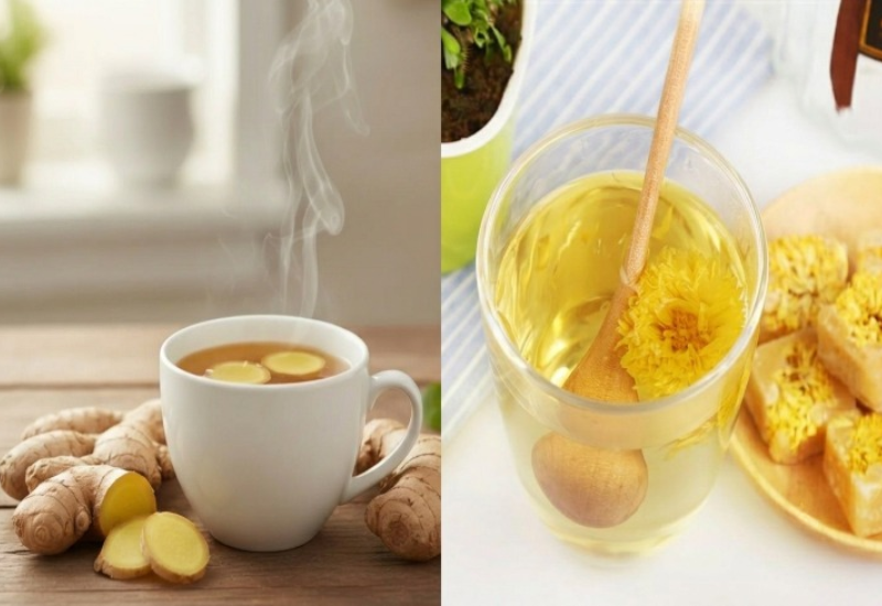 Các loại trà thảo mộc như trà gừng hoặc trà hoa cúc