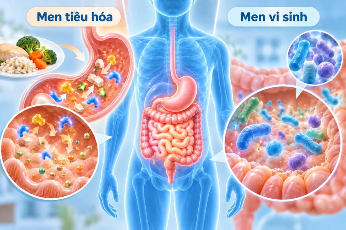 Men tiêu hóa và men vi sinh khác nhau về thành phần và vai trò đối với hệ tiêu hóa